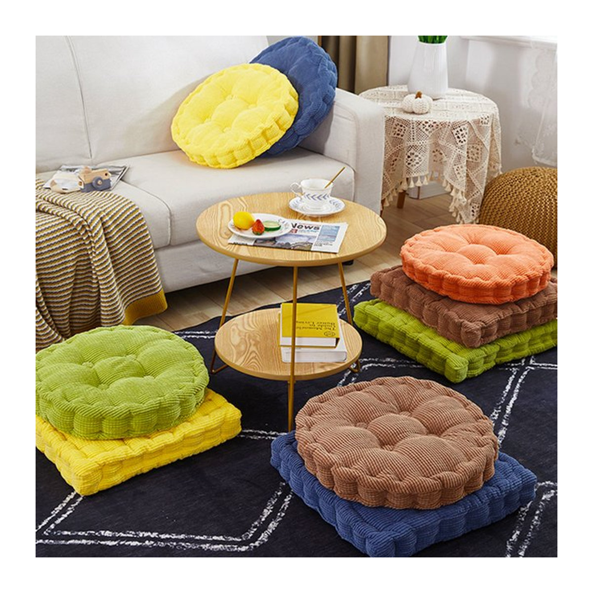Inyahome Meditationskissen Zafu für Erwachsene und Kinder, rundes Sitzkissen für Yoga und Tatami, rot und mehrfarbig - Bild 1
