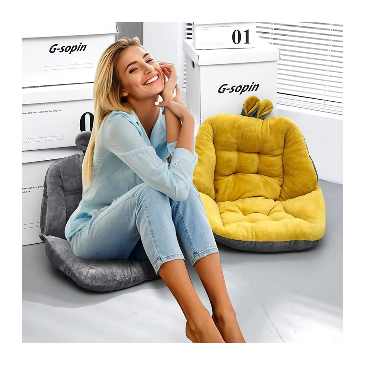 Inyahome Samt-Sitzkissen für Schreibtisch und Schaukelstuhl, Gelb/Grau - Bild 6
