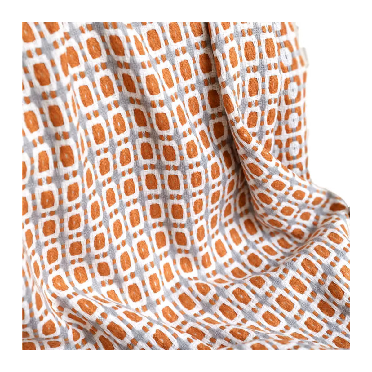 Inyahome Strickdecke im Hahnentritt-Muster mit Quasten für Sofa und Bett, Grau und Orange - Bild 4