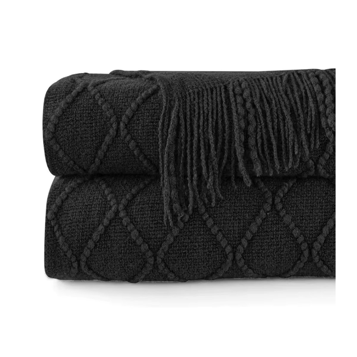 Inyahome Strickdecke mit Quaste in Diamond Cream White für Couch und Bett - Bild 7