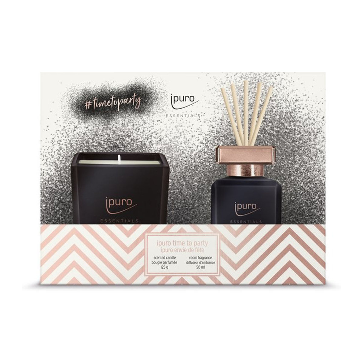 ipuro Raumduft-Set TIME TO PARTY in Schwarz und Rosa aus Glas und Wachs mit geometrischem Design - Bild 1