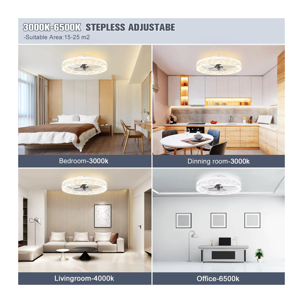 IRALAN Deckenventilator mit integriertem LED-Licht, dimmbar und mit Fernbedienung, Durchmesser: 50 cm - Bild 2