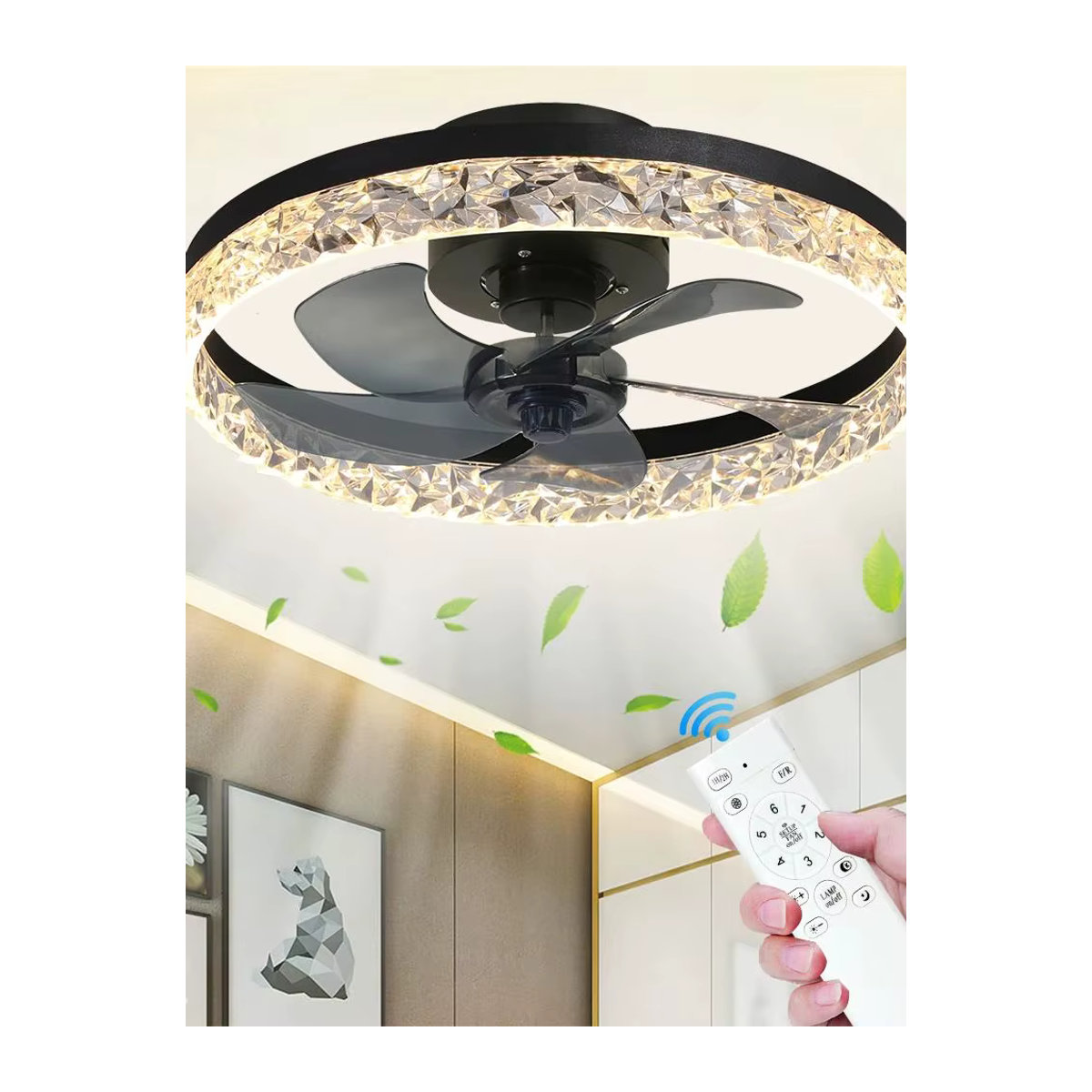 IRALAN Deckenventilator mit integriertem LED-Licht, dimmbar und mit Fernbedienung, Durchmesser: 50 cm - Bild 4