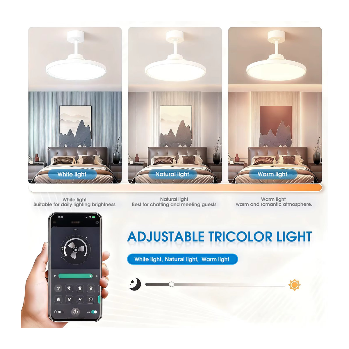 IRALAN Deckenventilator mit integrierter LED-Lampe und Fernbedienung, modern, 42/48 Zoll - Bild 2