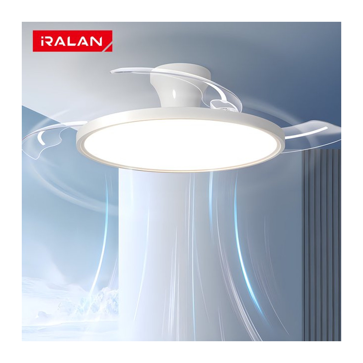 IRALAN LED Deckenventilator mit Licht in Weiß, minimalistischer Kronleuchterventilator mit 3 Klappflügeln für Wohnzimmer, Küche oder Büro - Bild 1