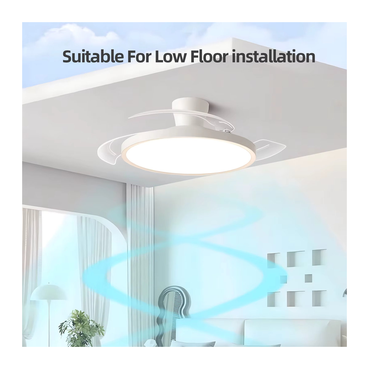 IRALAN LED Deckenventilator mit Licht in Weiß, minimalistischer Kronleuchterventilator mit 3 Klappflügeln für Wohnzimmer, Küche oder Büro - Bild 2