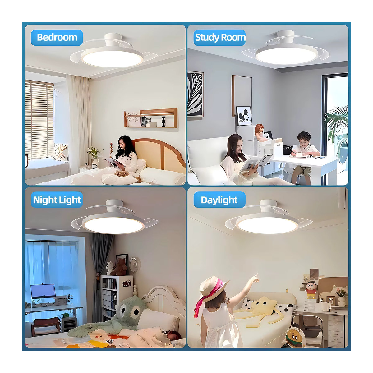 IRALAN LED Deckenventilator mit Licht in Weiß, minimalistischer Kronleuchterventilator mit 3 Klappflügeln für Wohnzimmer, Küche oder Büro - Bild 4