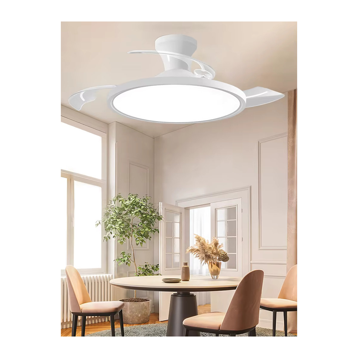 IRALAN LED Deckenventilator mit Licht in Weiß, minimalistischer Kronleuchterventilator mit 3 Klappflügeln für Wohnzimmer, Küche oder Büro - Bild 5
