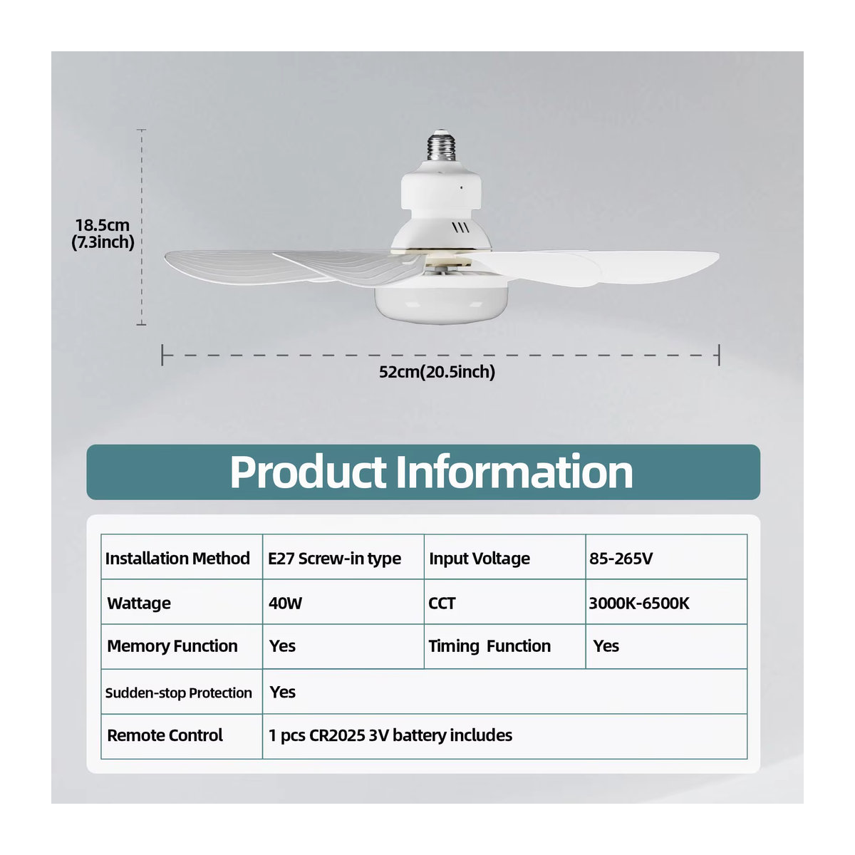 IRALAN LED Deckenventilator mit Licht und Fernbedienung, dimmbar, Weiß, Durchmesser: 52 cm - Bild 6
