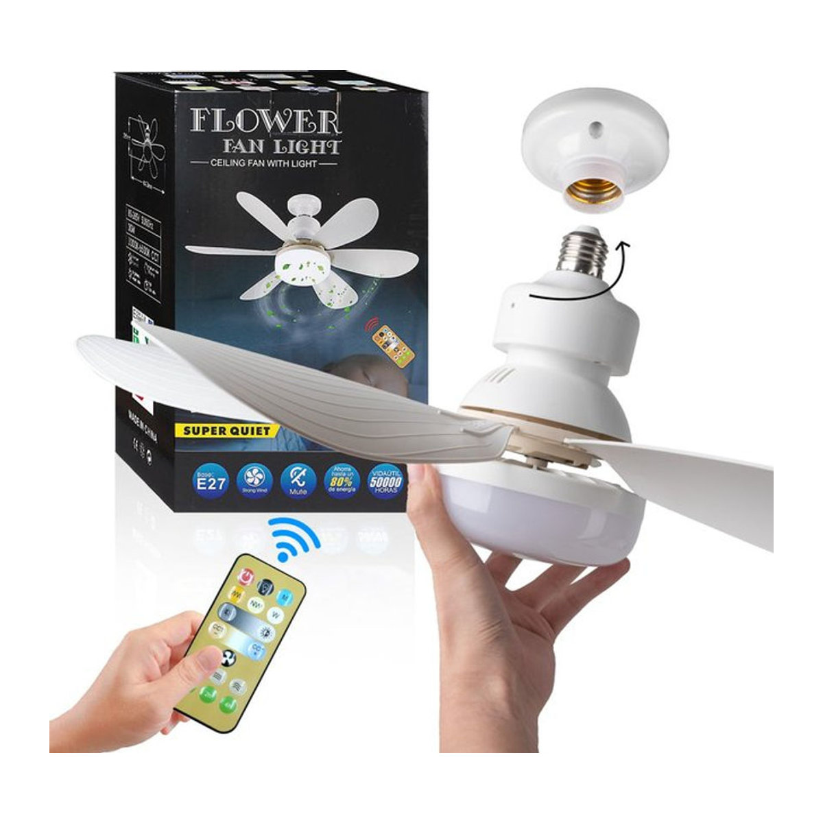 IRALAN LED Deckenventilatorleuchte mit E27 Fassung und Fernbedienung, dimmbar, Weiß, minimalistisches Design - Bild 1