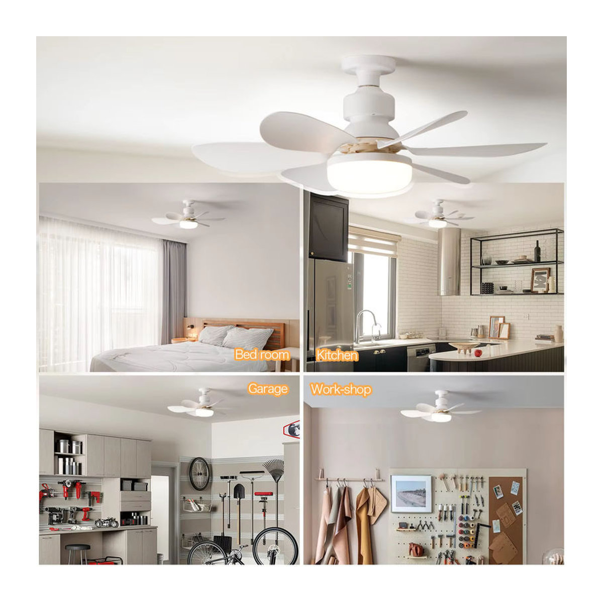 IRALAN LED Deckenventilatorleuchte mit E27 Fassung und Fernbedienung, dimmbar, Weiß, minimalistisches Design - Bild 4