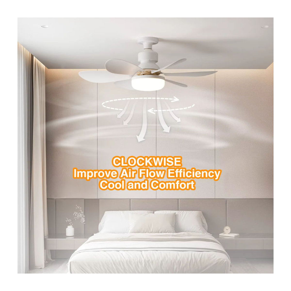 IRALAN LED Deckenventilatorleuchte mit E27 Fassung und Fernbedienung, dimmbar, Weiß, minimalistisches Design - Bild 5
