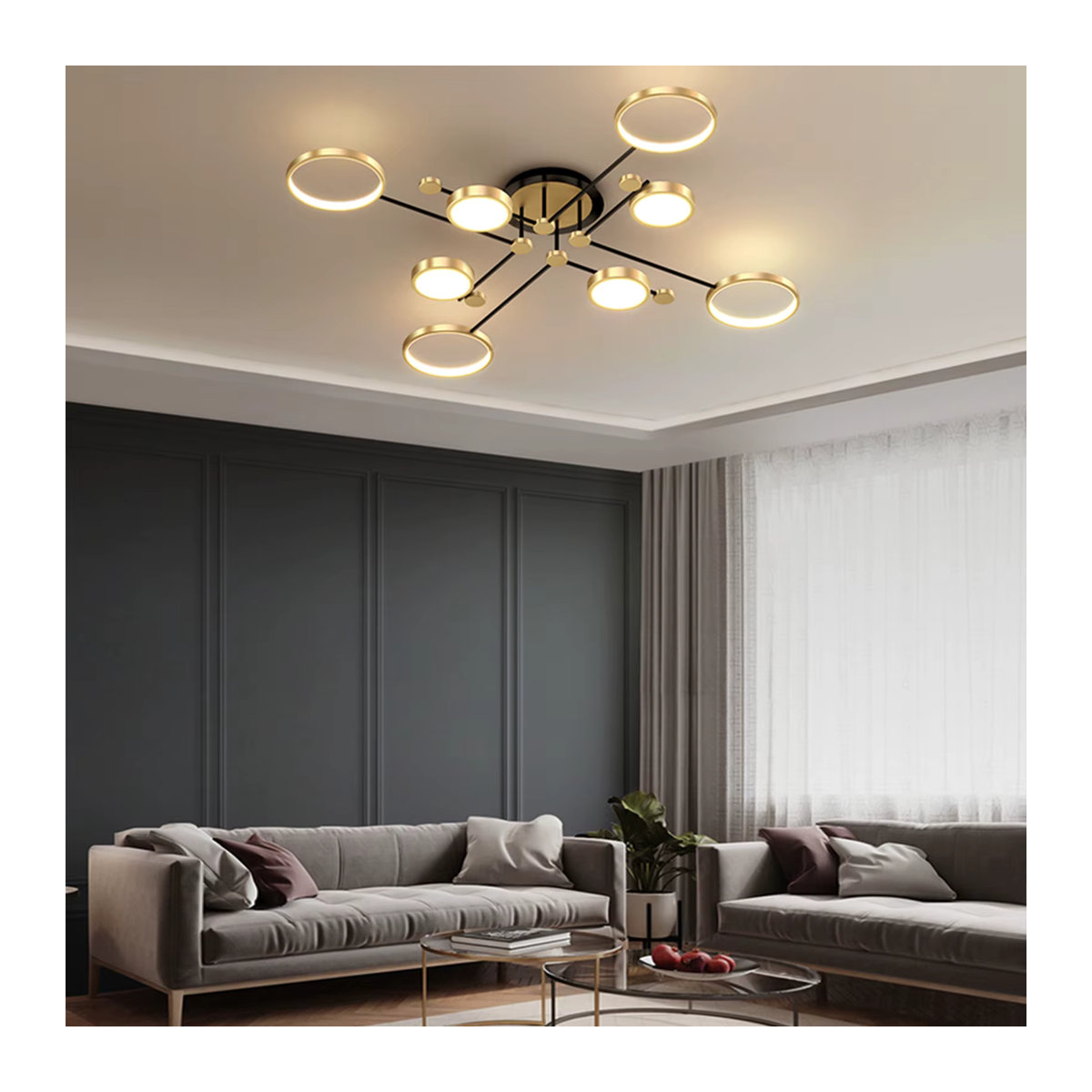 IRALAN LED Kronleuchter im skandinavischen Design für Wohnzimmer und Schlafzimmer, Schwarz/Gold/Weiß - Bild 2