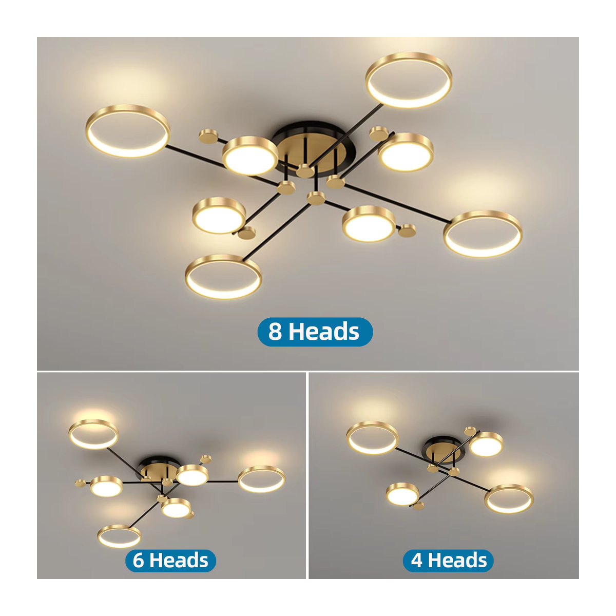 IRALAN LED Kronleuchter im skandinavischen Design für Wohnzimmer und Schlafzimmer, Schwarz/Gold/Weiß - Bild 4