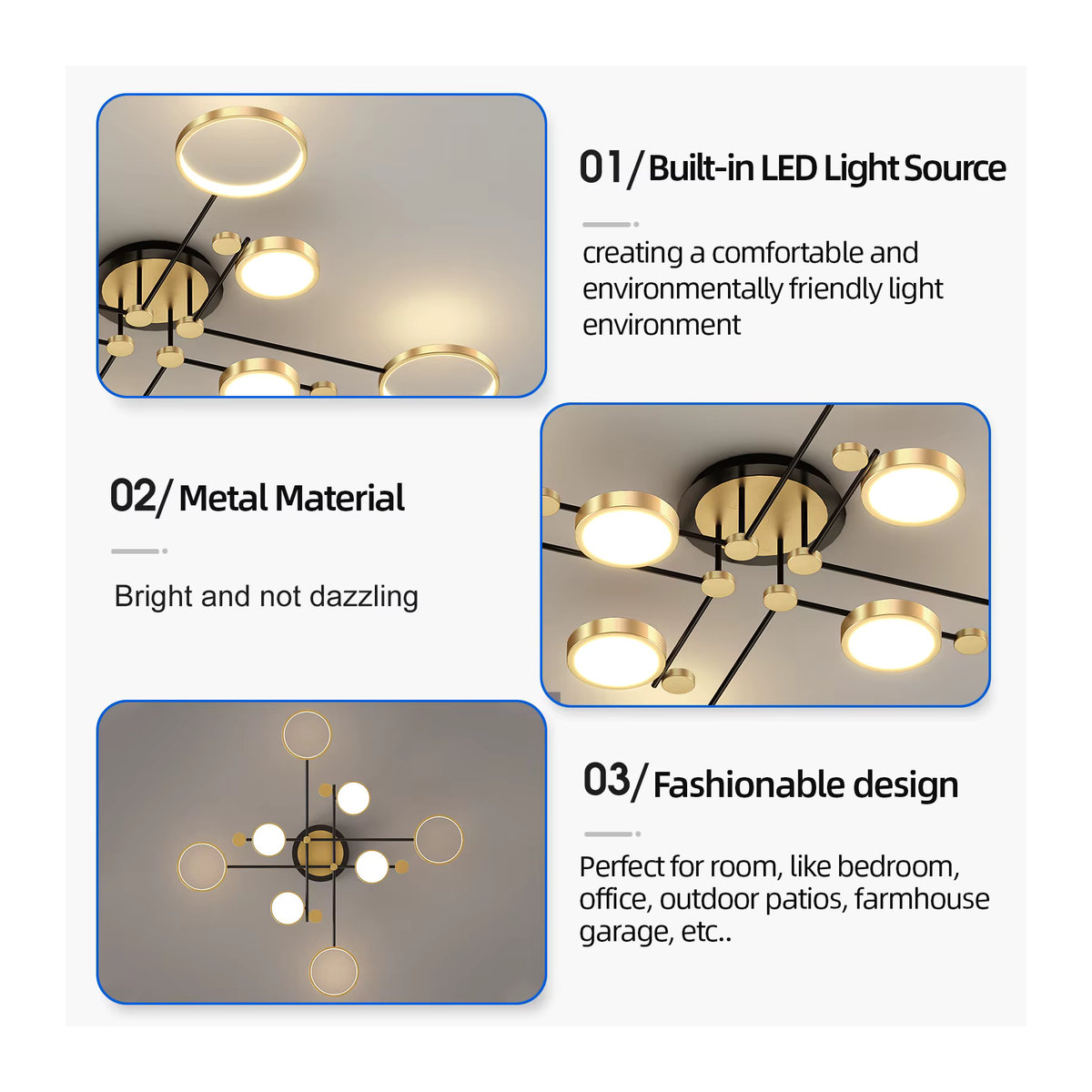 IRALAN LED Kronleuchter im skandinavischen Design für Wohnzimmer und Schlafzimmer, Schwarz/Gold/Weiß - Bild 6
