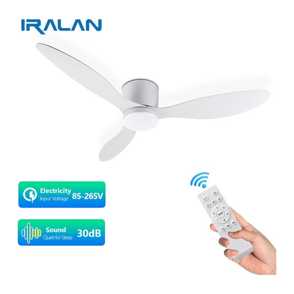 IRALAN Moderne LED-Deckenventilatorleuchte mit Fernbedienung und integriertem LED-Licht für niedrige Decken - Bild 1