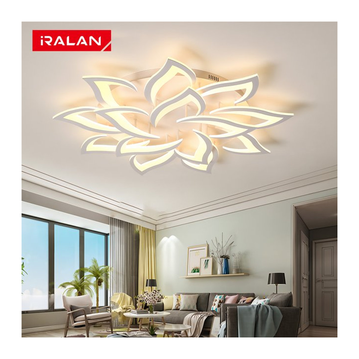 IRALAN Nordic Minimalistische Deckenleuchte in Weiß mit Fernbedienung und modernem Blütenblatt Design für Wohnzimmer und Schlafzimmer - Bild 1