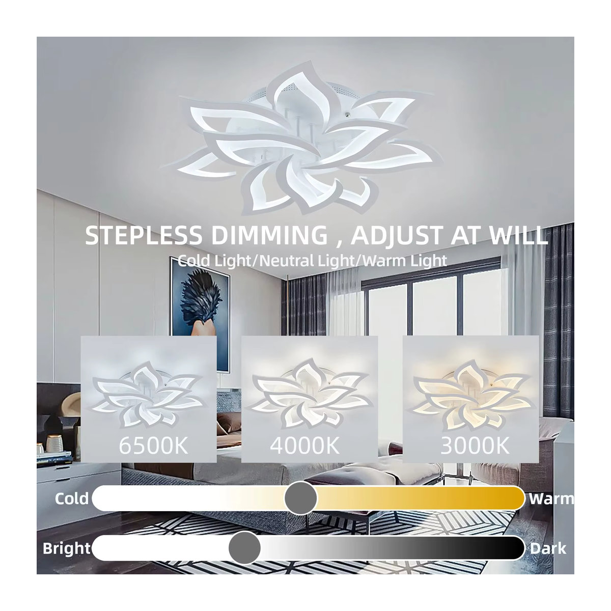 IRALAN Nordic Minimalistische Deckenleuchte in Weiß mit Fernbedienung und modernem Blütenblatt Design für Wohnzimmer und Schlafzimmer - Bild 3
