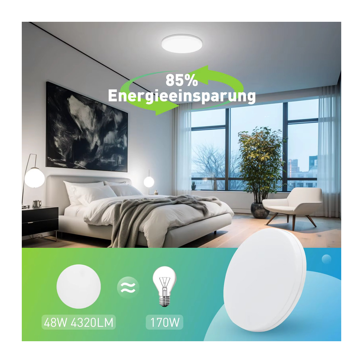 IRALAN Runde ultradünne LED-Deckenleuchte in Weiß, minimalistische Deckenlampe mit 48 W - Bild 2