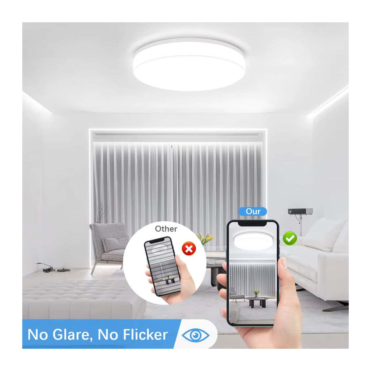 IRALAN Ultradünne runde LED-Deckenleuchte in Weiß mit minimalistischem Design - Bild 3