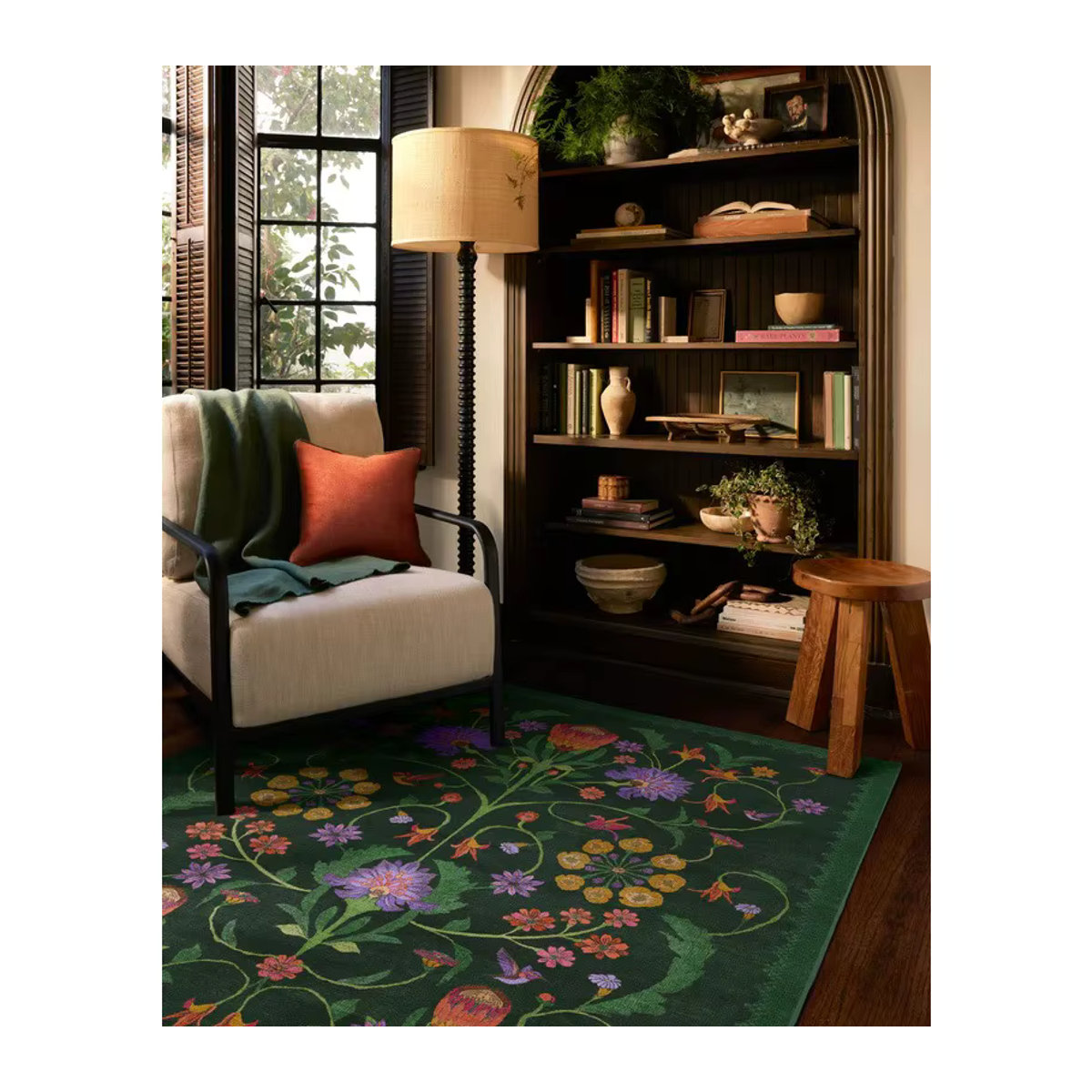 Iris Apfel Protea Teppich in Waldgrün mit floralem Design, rutschfeste und waschbare Bodenmatte für dein Wohnzimmer - Bild 2