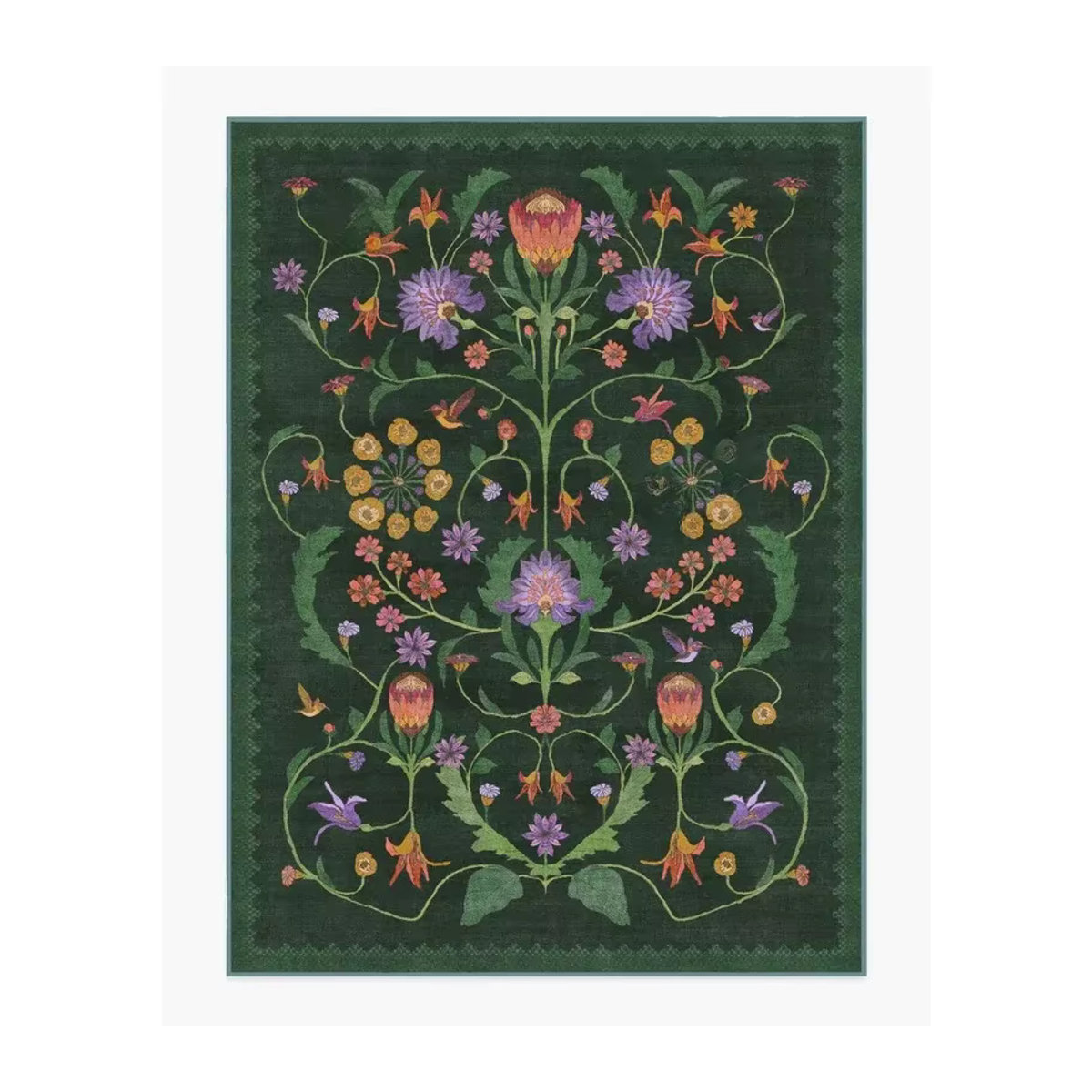 Iris Apfel Protea Teppich in Waldgrün mit floralem Design, rutschfeste und waschbare Bodenmatte für dein Wohnzimmer - Bild 4