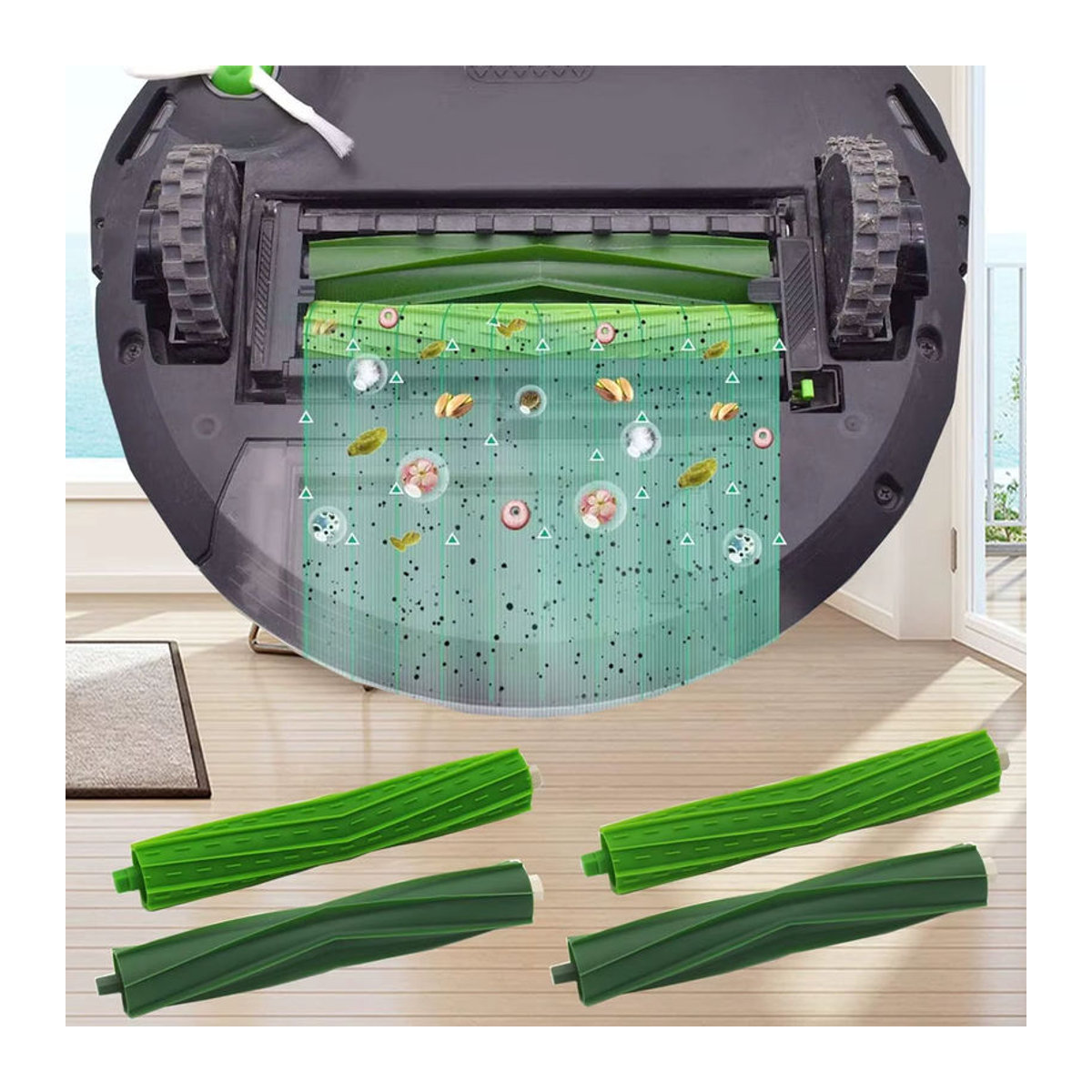 iRobot Ersatz Rollenbürste aus Gummi in Grün für Roomba i/e/j Serie sowie i7, i3, i4, i6, i8, j7, E5, E6, E7 Staubsauger - Bild 3