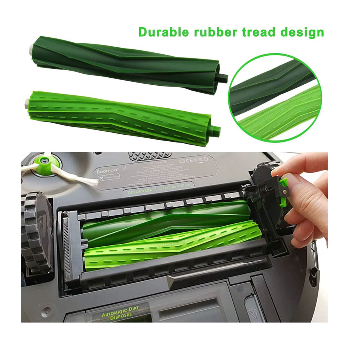 iRobot Ersatz Rollenbürste aus Gummi in Grün für Roomba i/e/j Serie sowie i7, i3, i4, i6, i8, j7, E5, E6, E7 Staubsauger - Bild 4