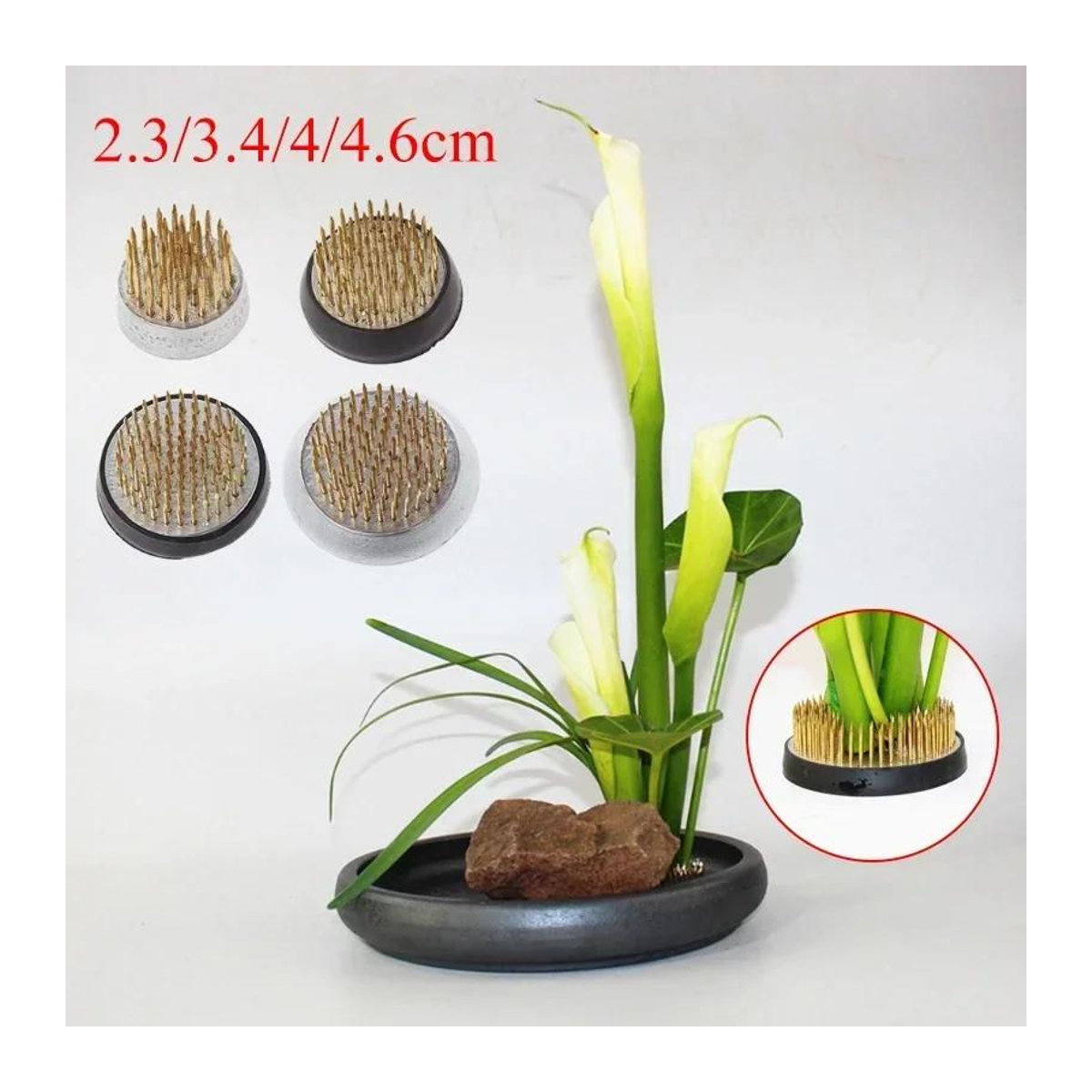 Ishizaki Kenzan Ikebana Nadelhalter aus Messing in Gold für Blumengestecke, 4 Größen, rund und stehend - Bild 3
