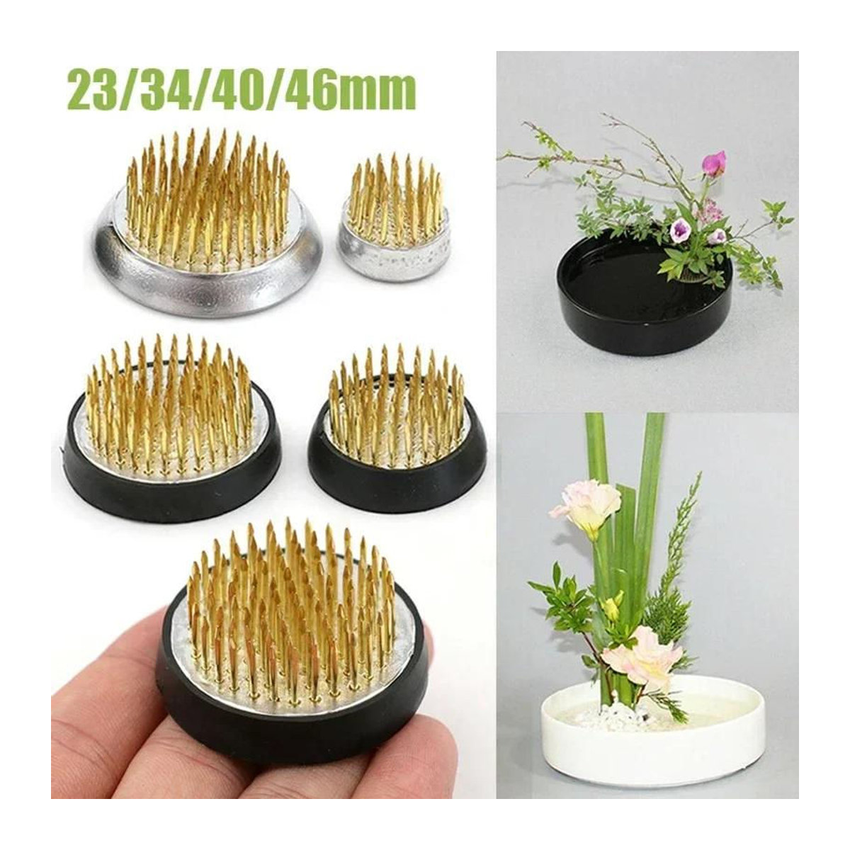 Ishizaki Kenzan Ikebana Nadelhalter aus Messing in Gold für Blumengestecke, 4 Größen, rund und stehend - Bild 5