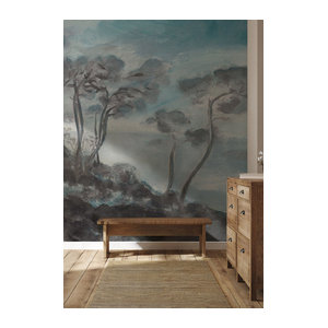 Isidore Leroy Wandbild Les Landes - Hiver als Vlies-Tapete in Blau und Grau mit Wolken und Landschaft im Querformat