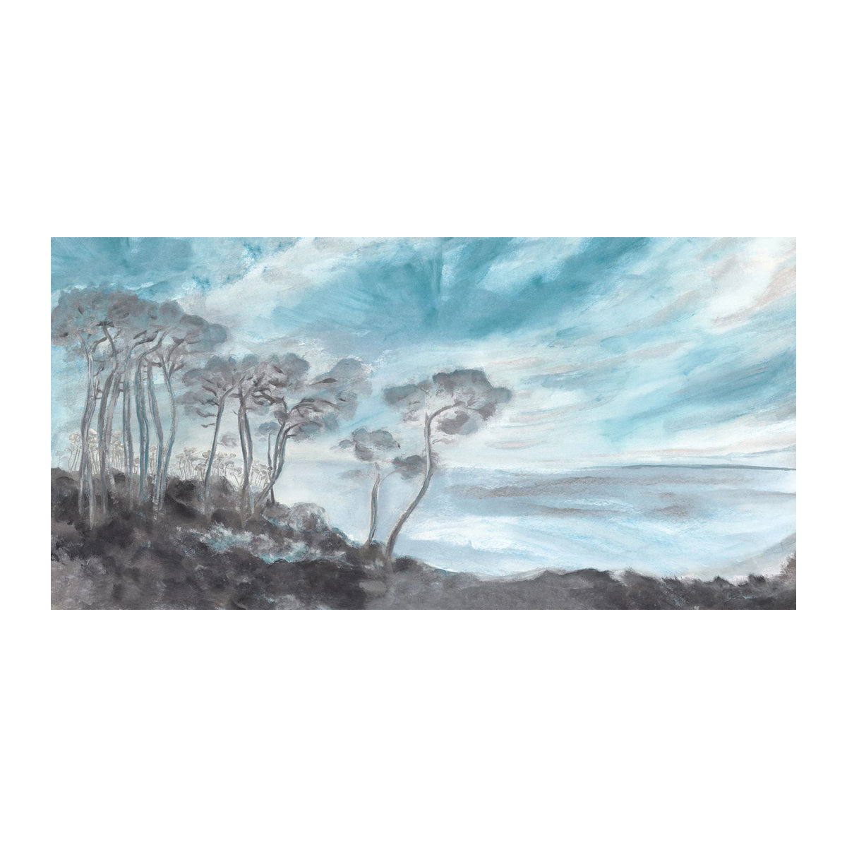 Isidore Leroy Wandbild Les Landes - Hiver als Vlies-Tapete in Blau und Grau mit Wolken und Landschaft im Querformat - Bild 2