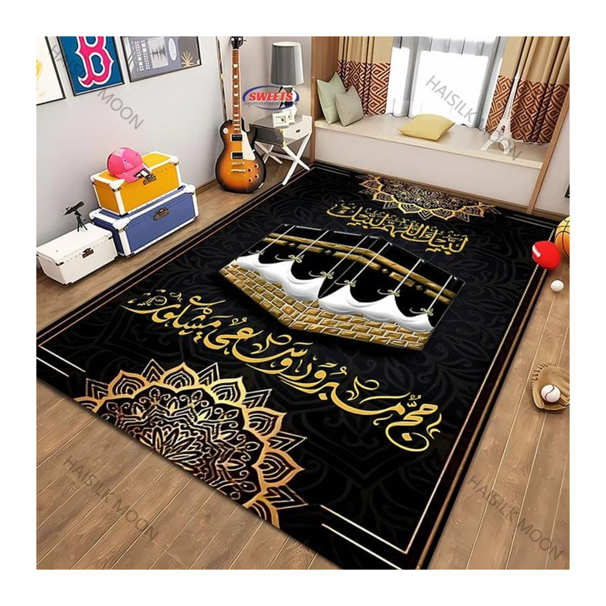 Islamischer Gebetsteppich Karpetti aus Vliesstoff, weiche Gebetsmatte für Ramadan und Eid Al-Fitr, B/B/H: 150 x 220 cm - Bild 1