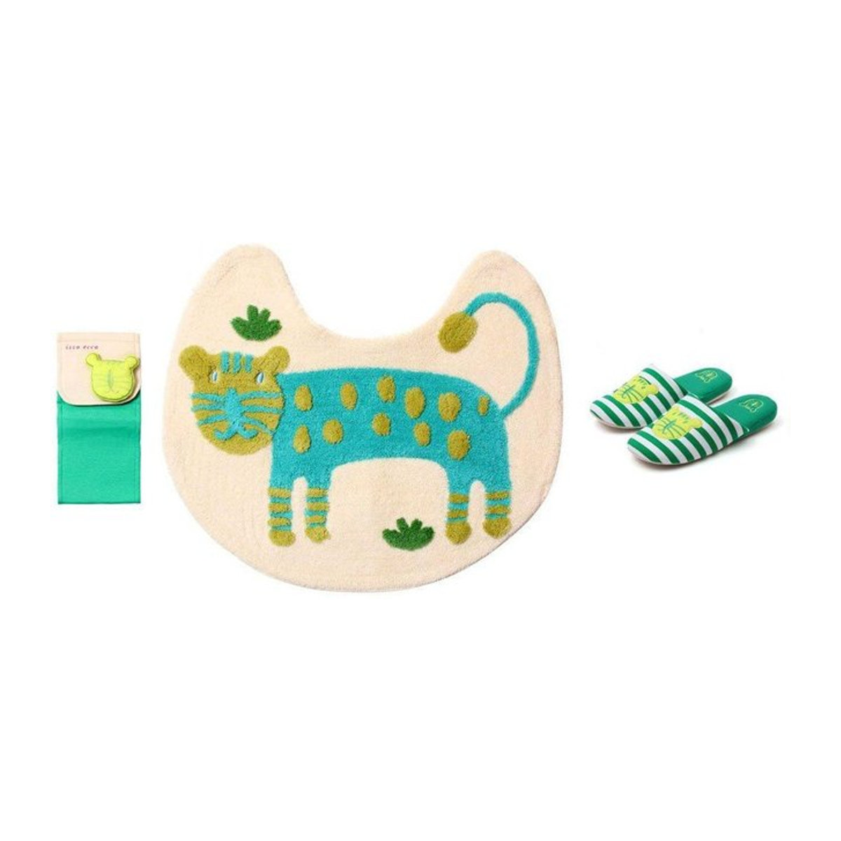 isso ecco Tier-WC-Matte mit Toilettenpapierhalter-Abdeckung und Hausschuh-Set im Gepard-Design - Bild 1