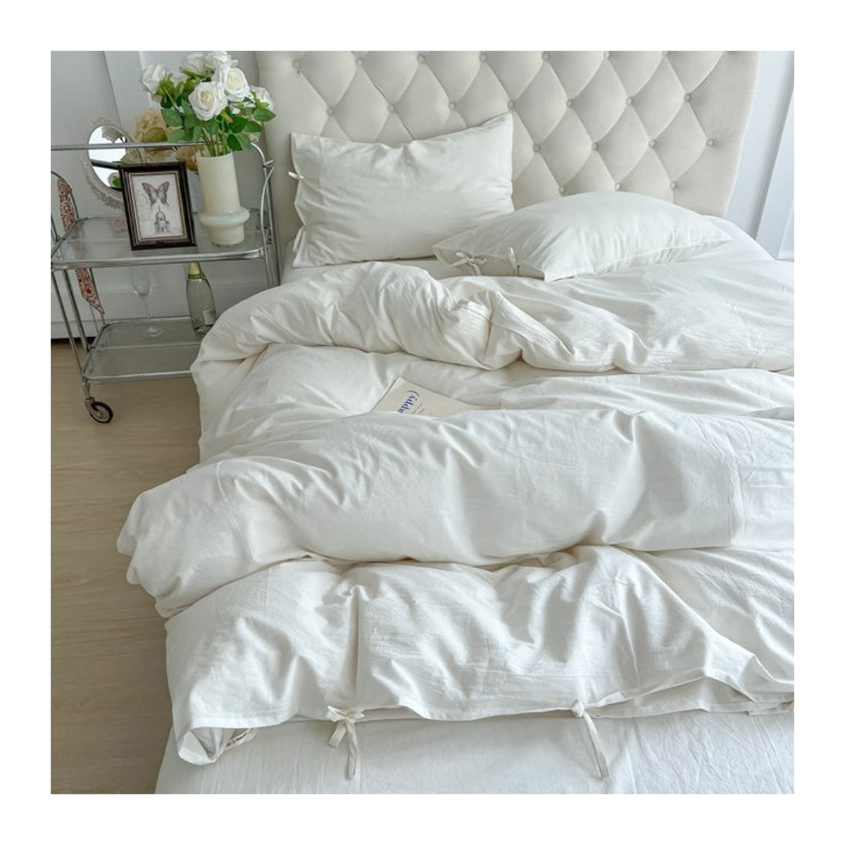 IvaRose HOME TEXTILE 4-teiliges Bettwäsche-Set Queen-Size in Weiß und Grün mit Reißverschluss - Bild 1
