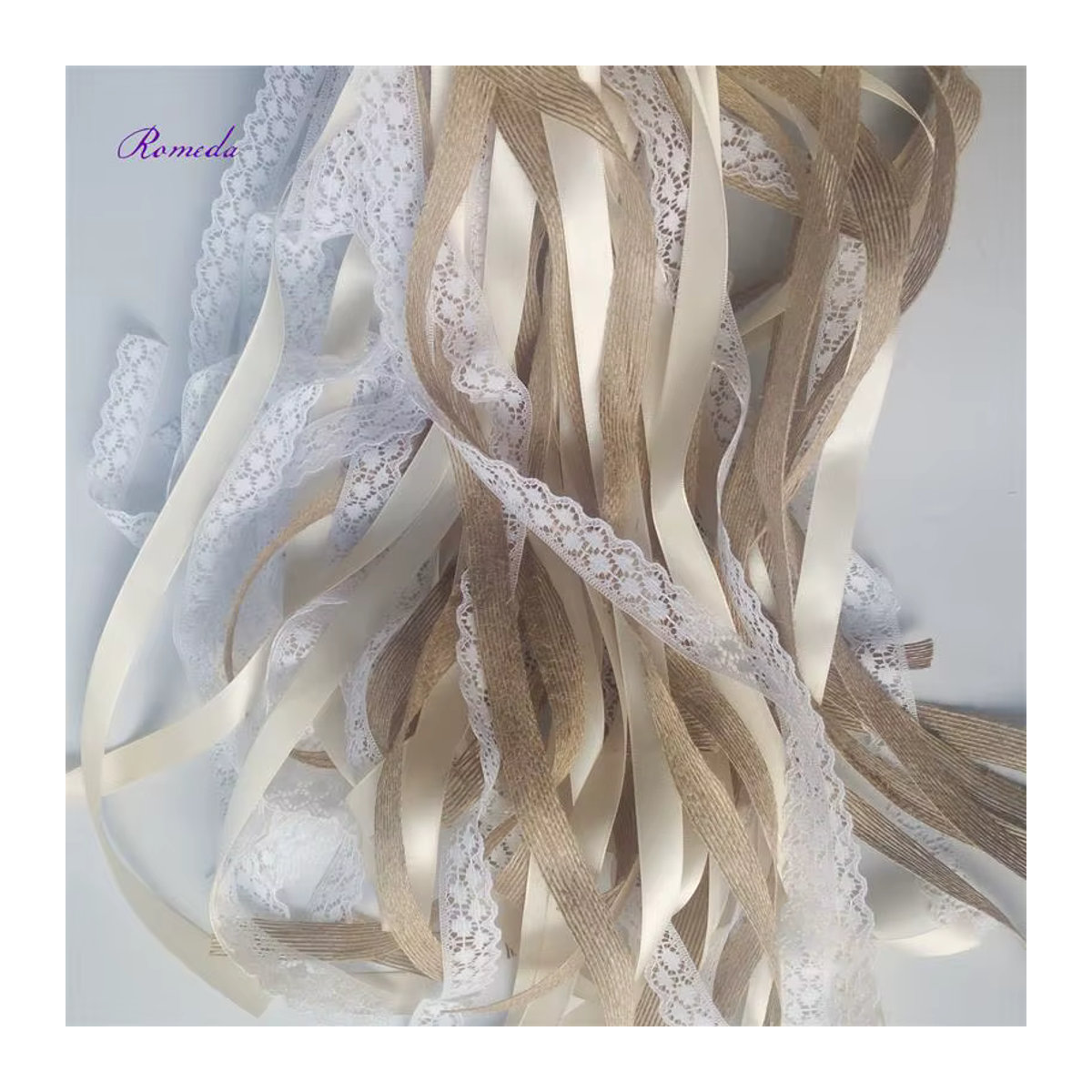 IVINLA Hochzeit Zauberstäbe Set mit Jute, Spitze und Glocken in Beige, 10er Los - Bild 4
