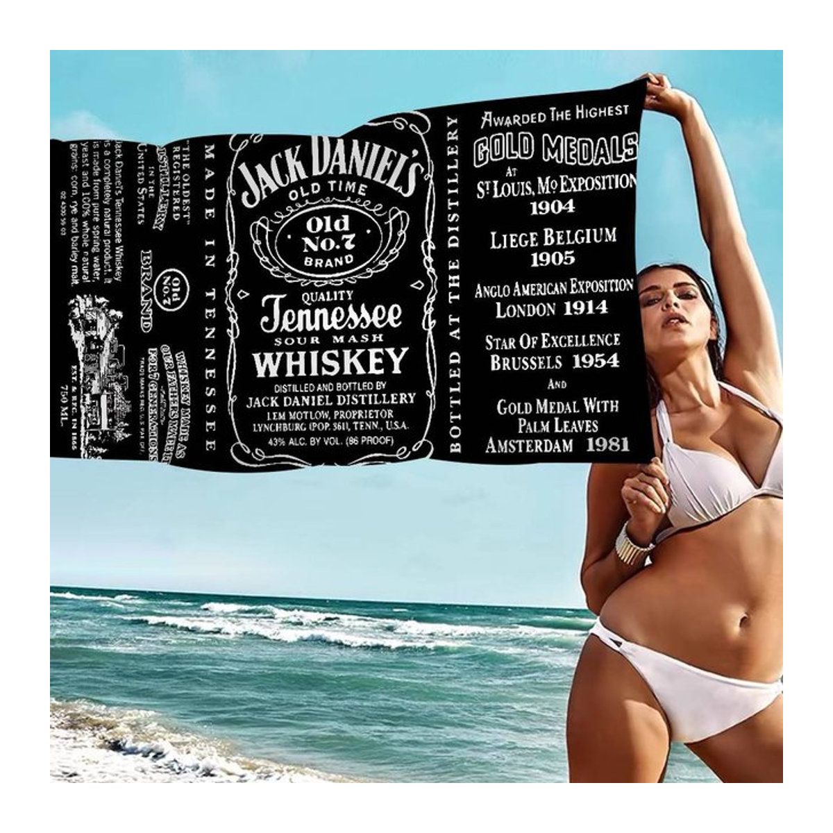 J-Jack D-DanielS Mikrofaser Strandtuch bedruckt, saugfähig und weich, B: 30 cm, H: 60 cm - Bild 1