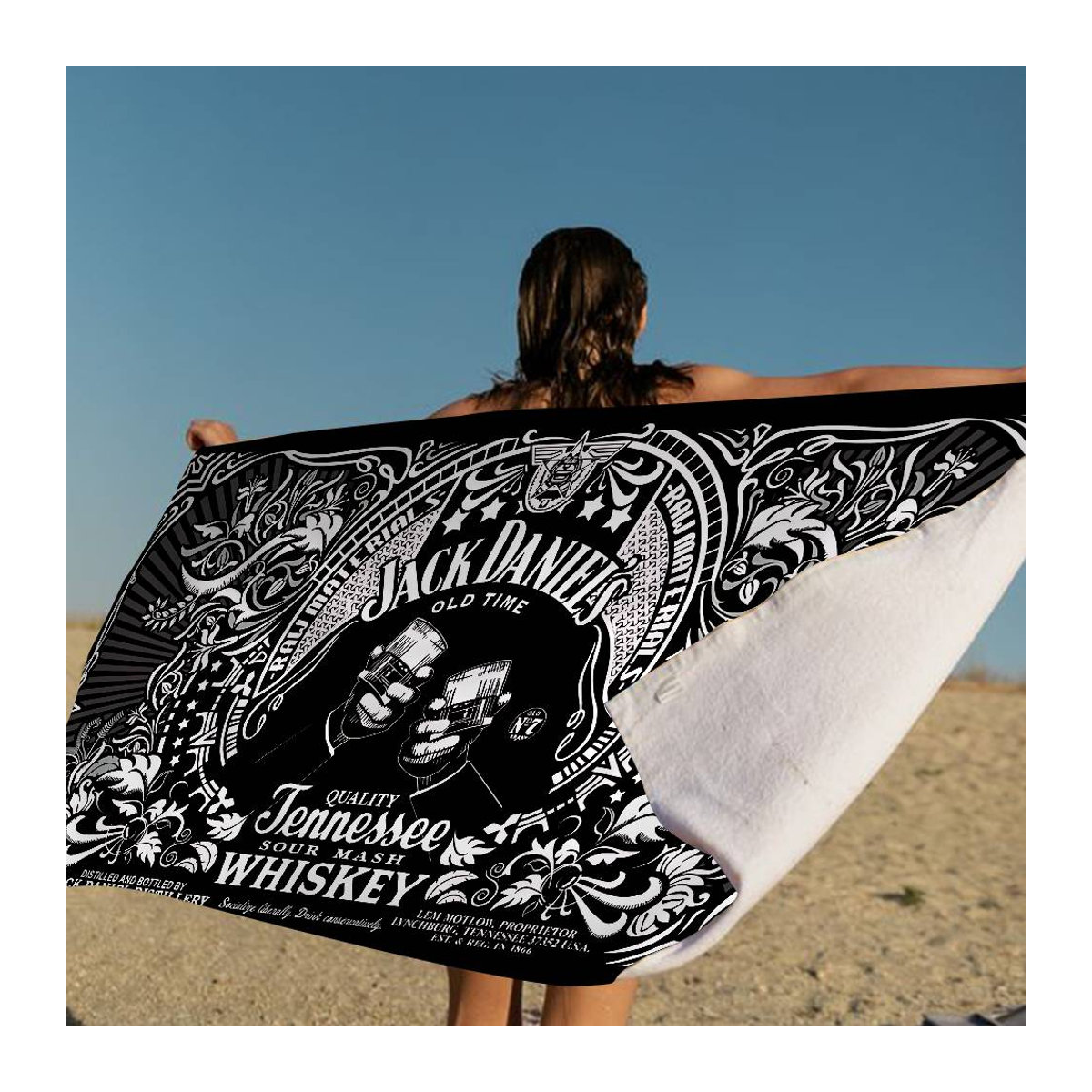 J-Jack D-DanielS Mikrofaser Strandtuch bedruckt, saugfähig und weich, B: 30 cm, H: 60 cm - Bild 2