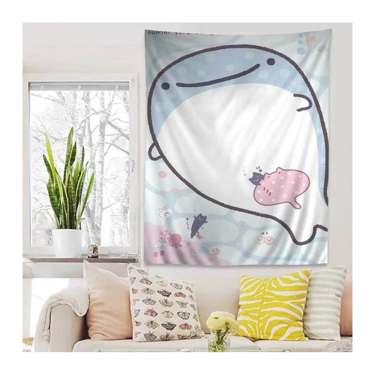 J-Jinbesan Cartoon Wandteppich mit Science-Fiction-Tier-Motiv in Blau, rechteckiger Textil-Wandteppich für die Kinderzimmer-Dekoration, B: 50 cm, H: 70 cm - Bild 1