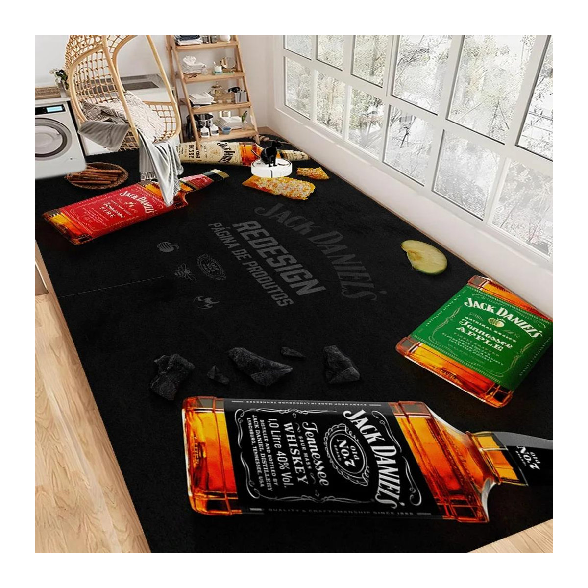 Jack Daniels Whisky Muster Raummatte von Karpetti, waschbar und rutschfest, B/B: 60 x 90 cm - Bild 3