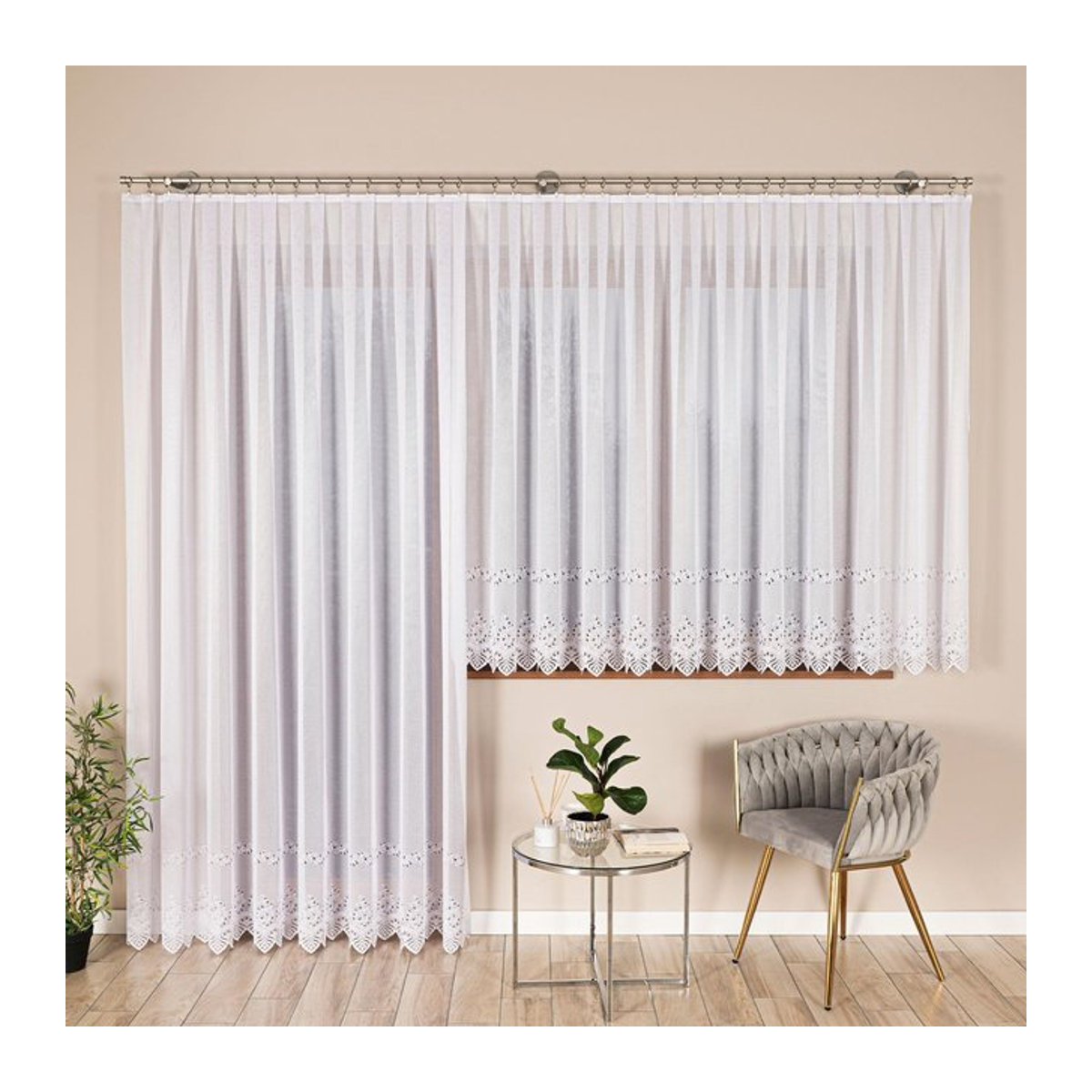Jagoda Jacquard-Vorhang mit geradem Saum, Weiß, B: 300 cm, H: 250 cm - Bild 1