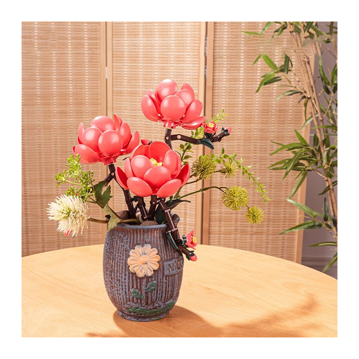 JAKI Baustein Blumen Set Gypsophila-Lilie und Rose in Lila und Rosa als Deko-Geschenk für Kinder - Bild 1