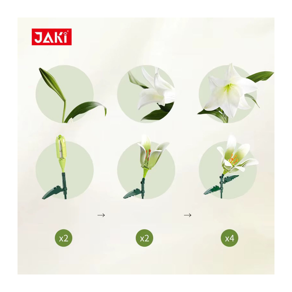 JAKI Pflanzengartenserie Tulpen-Bausteinset mit ewigen Blumen in Weiß aus Kunststoff - Bild 1