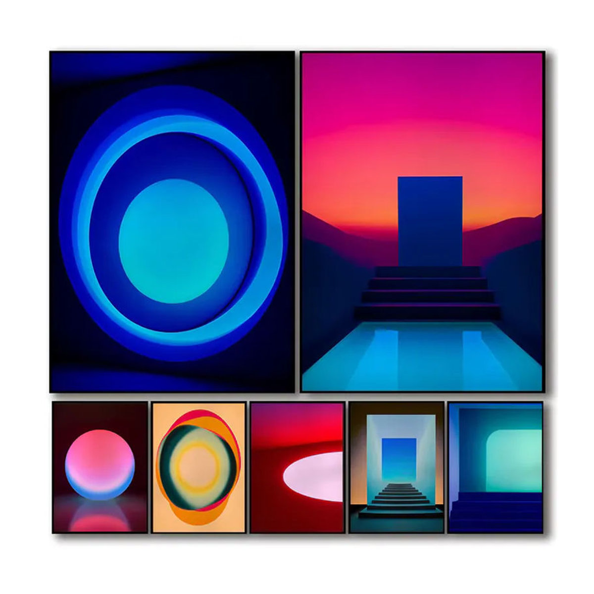 James Turrell Abstraktes Geometrisches Poster in Blau und Mehrfarbig, Minimalistisches Wandbild im Hochformat zur Zimmerdekoration - Bild 2