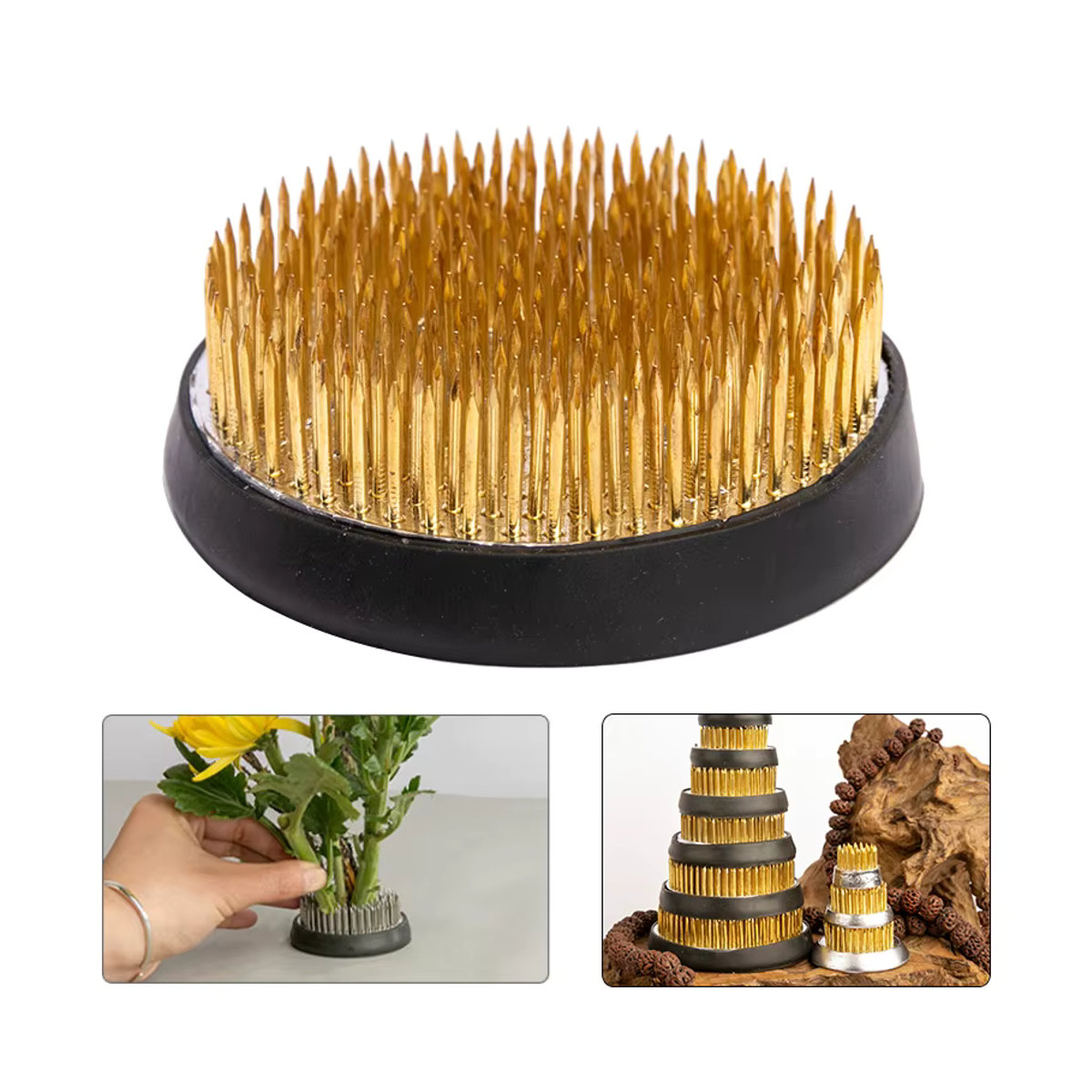 Japanischer Ikebana Kenzan Blumenfrosch aus Messing als Halter für die florale Anordnung - Bild 5