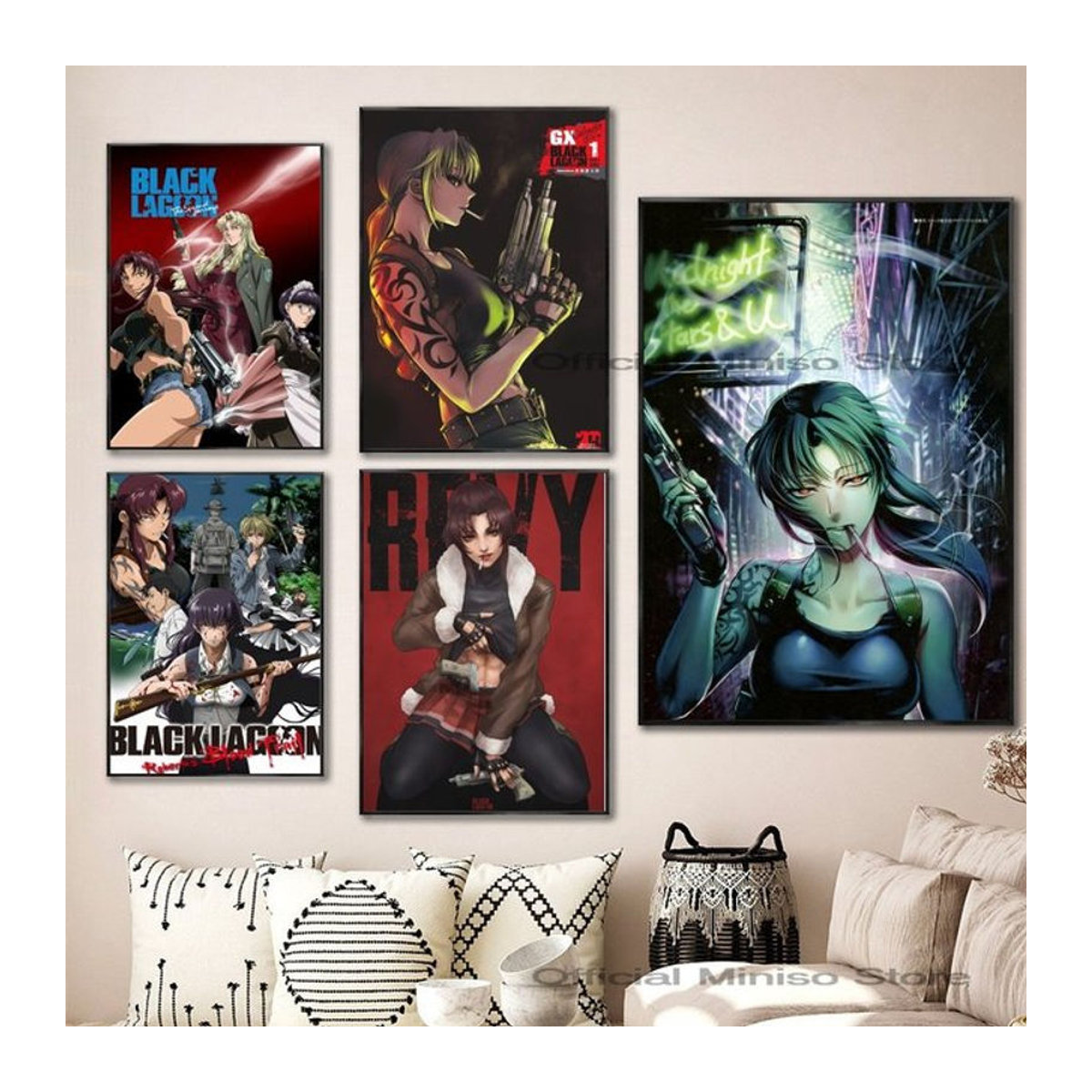 Japanisches Anime Black Lagoon Poster selbstklebend wasserfestes Wanddekor aus Papier in Schwarz und Mehrfarbig - Bild 1