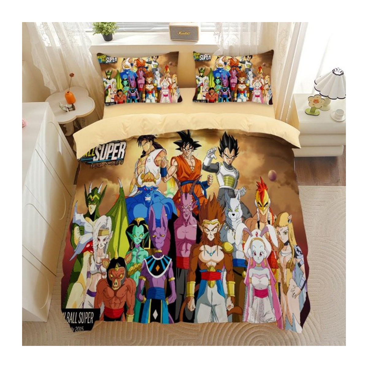 Japanisches Anime Goku Super Saiyan Bettwäsche-Set mit 3D-Druck, bestehend aus Bettbezug und Kissenbezug, B/H: 100 x 135 cm - Bild 1