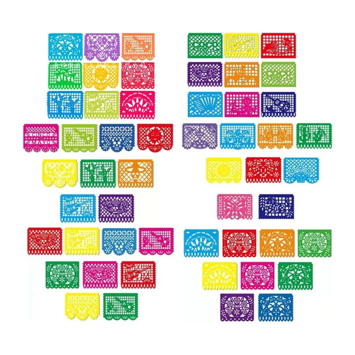 JAUNTILY Mexikanisches Banner aus Filz mit floralem Muster, mehrfarbige quadratische Wimpel-Girlande für Tag der Toten und Geburtstagsdekoration - Bild 1