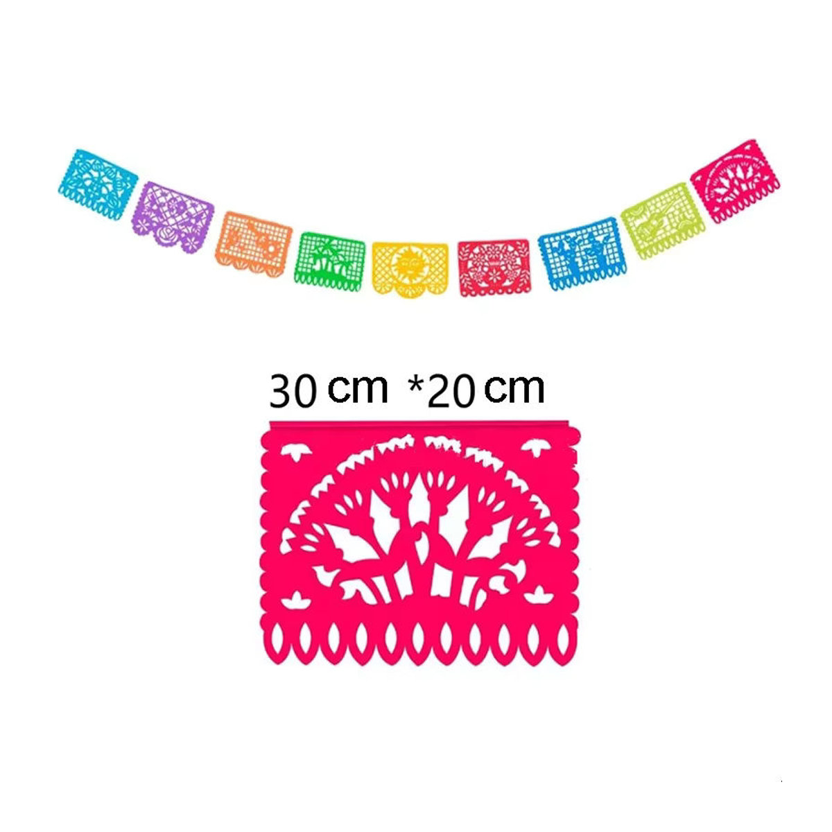 JAUNTILY Mexikanisches Banner aus Filz mit floralem Muster, mehrfarbige quadratische Wimpel-Girlande für Tag der Toten und Geburtstagsdekoration - Bild 4