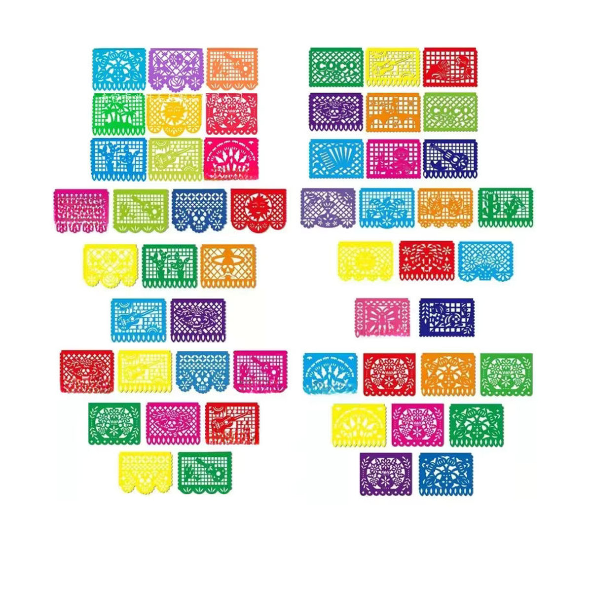 JAUNTILY Mexikanisches Banner aus Filz mit floralem Muster, mehrfarbige quadratische Wimpel-Girlande für Tag der Toten und Geburtstagsdekoration - Bild 7